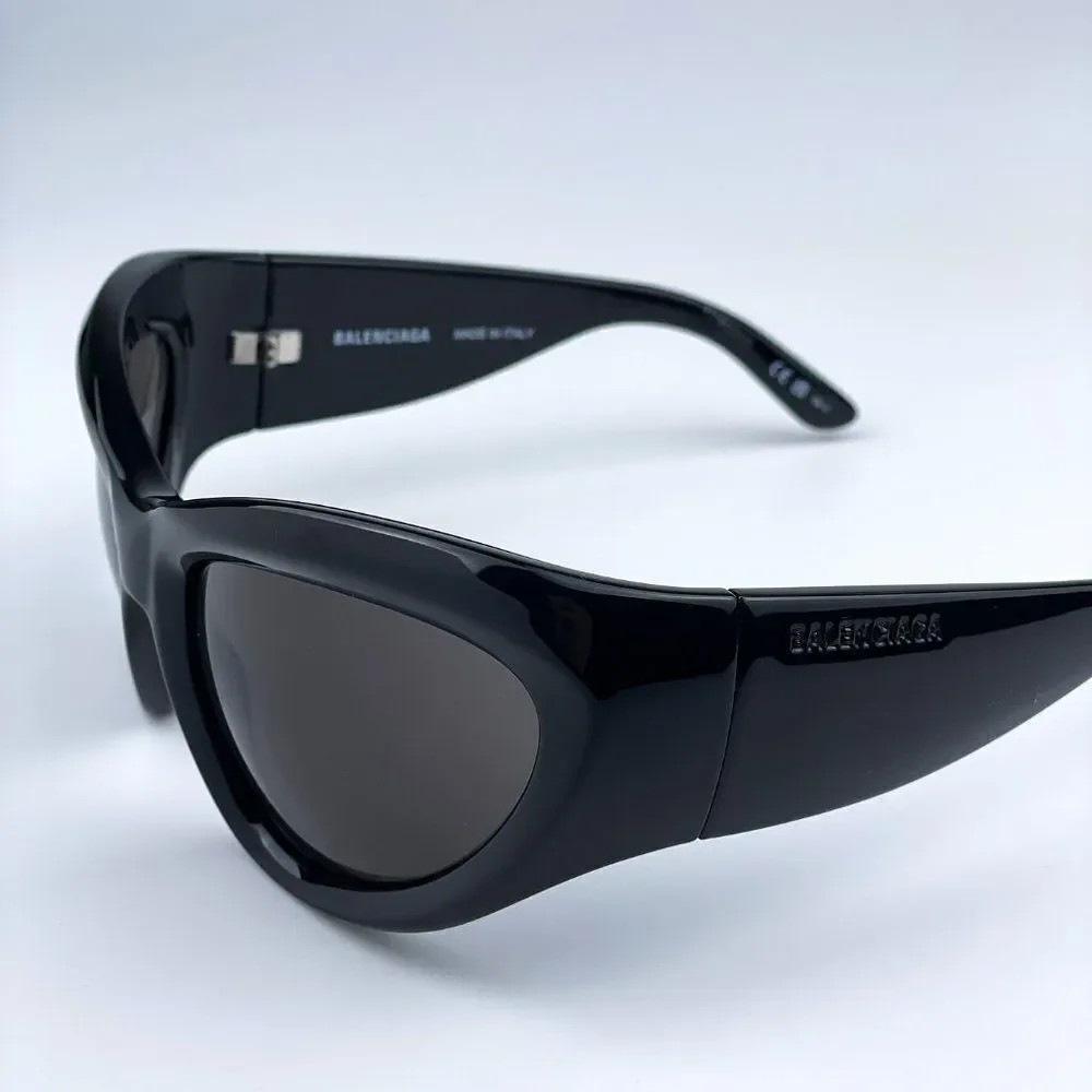 NEW Balenciaga BB0228S 001 Black Grey Wraparound Extreme Unisex Sunglasses